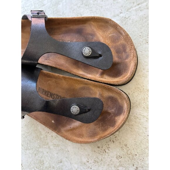 Birkenstock Womens Sz 39 Black Leather Gizeh Thong Sandals Adjustable Strap - Picture 2 of 9
